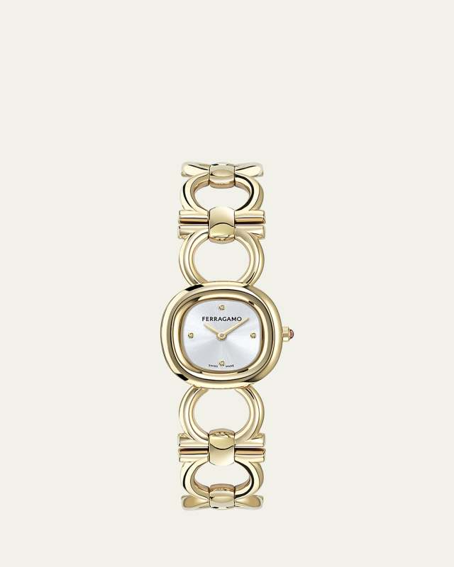 25mm Double Gancini BraceleDouble Gancini 25MM IP Yellow Gold Diamond Watch